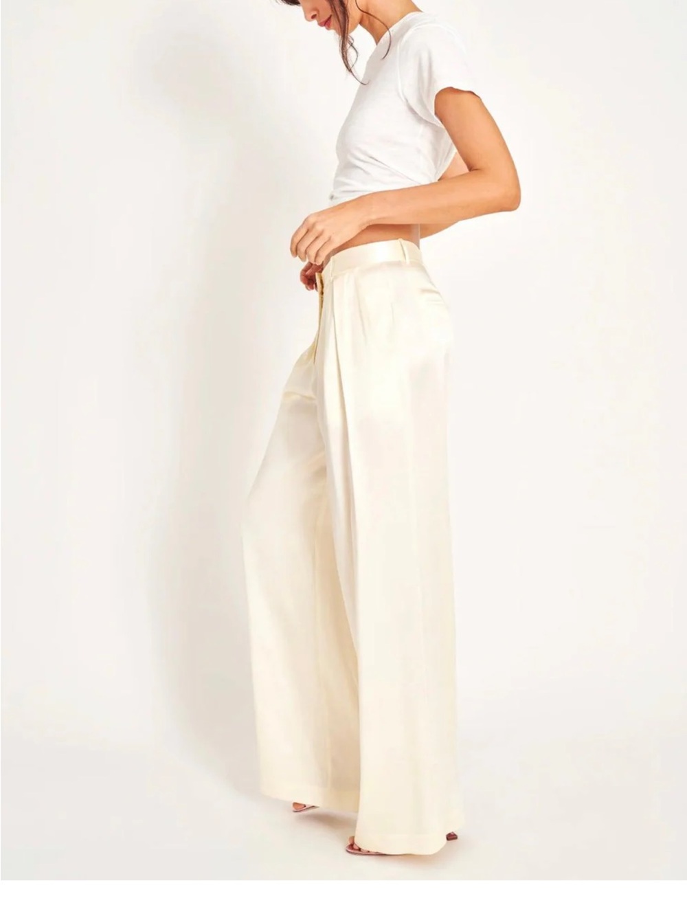 Loveshackfancy Wide Leg High-Waist Cream Trousers